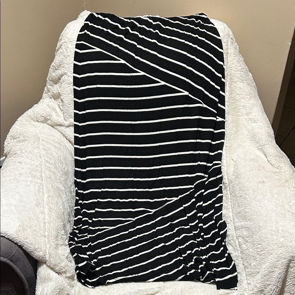 LOFT Black and White Striped Maxi Skirt